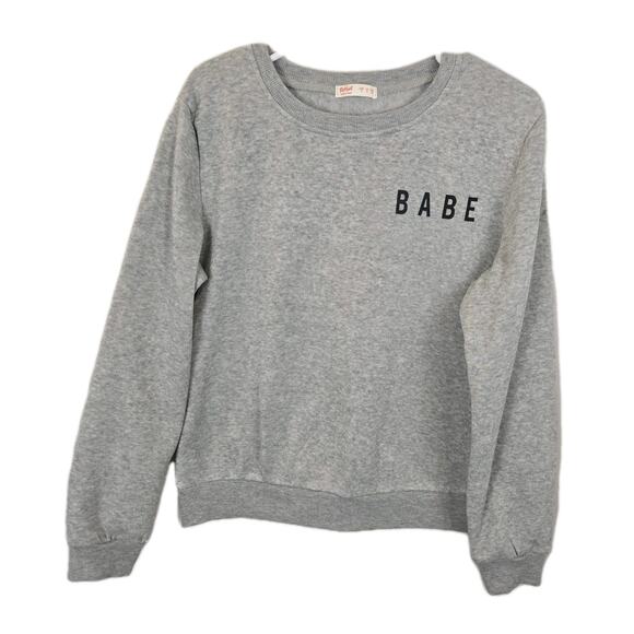 Womens Sweatshirt Crew Gray Heathered Babe Pullover Long Sleeve Fleece Lined SM - Picture 1 of 5